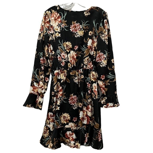 Xhilaration Medium Liberty Floral Faux Wrap Long Sleeve Boho Mini Dress Ruffle O - Picture 2 of 6